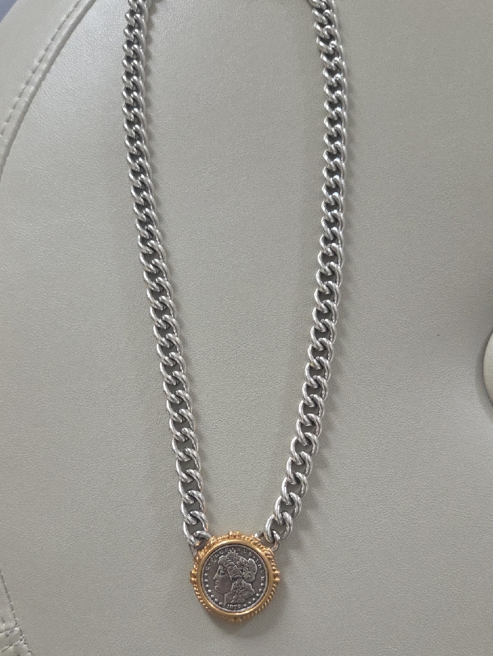 Brighton Two-Tone Coin Pendant Necklace with Gold Bezel